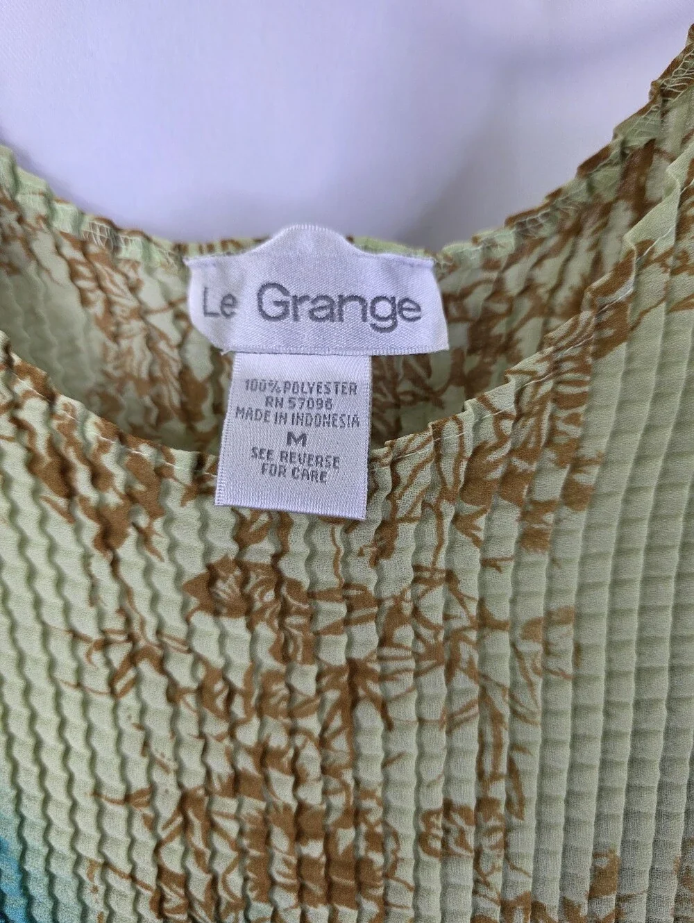 Le Grange Y2K Women's Size Medium Waffle Stretch Blouse Crinkle Blue Floral 2000 - Picture 8 of 14